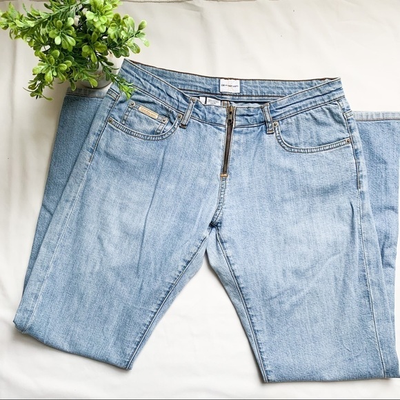 VTG Y2K Calvin Klein Unique Zip Up Straight Leg Light Wash Jeans Sz 7 Jrs - Picture 1 of 9